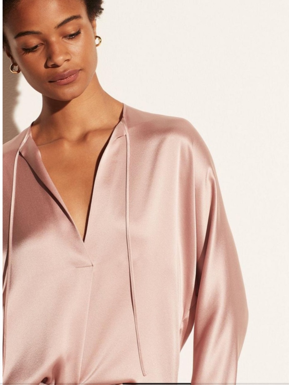 NWT Vince Tie Neck Band Collar Blouse 100% Silk  Top size XS Rose Blush